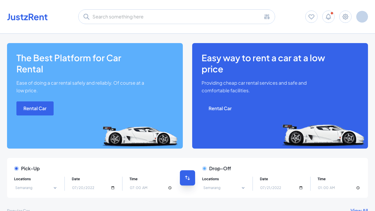 JustzRent araç kiralama platformu ana sayfa