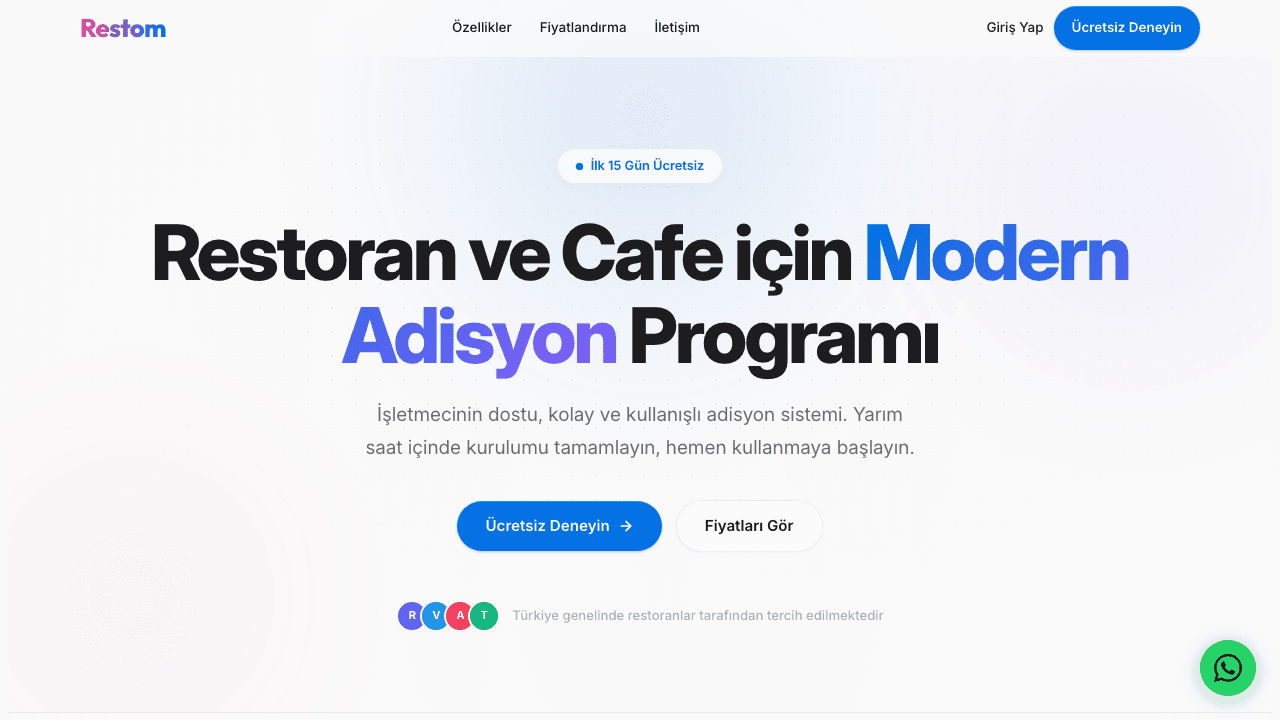 Restom restoran ve cafe adisyon programı ana sayfa görünümü